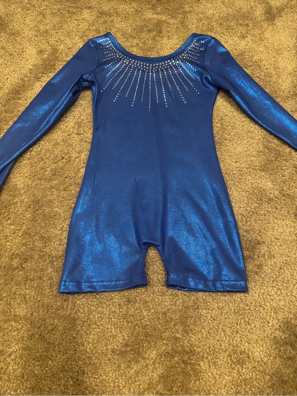 GK Metallic Blue Long Sleeve One-Piece with Rhinestone Sunburst